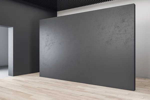 现代混凝土内部有灰色混凝土展台和木制地板 博物馆和展览概念 把它弄坏了3D渲染 — 图库照片