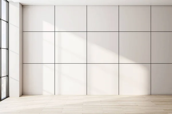 Minimalistisches Interieur Aus Beton Mit Leeren Wandfliesen Und Sonnenlicht Präsentationskonzept — Stockfoto