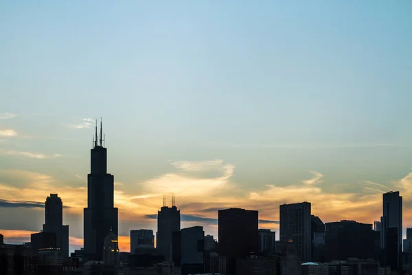 Krásné Chicago Panorama Při Západu Slunce Podsvícené — Stock fotografie