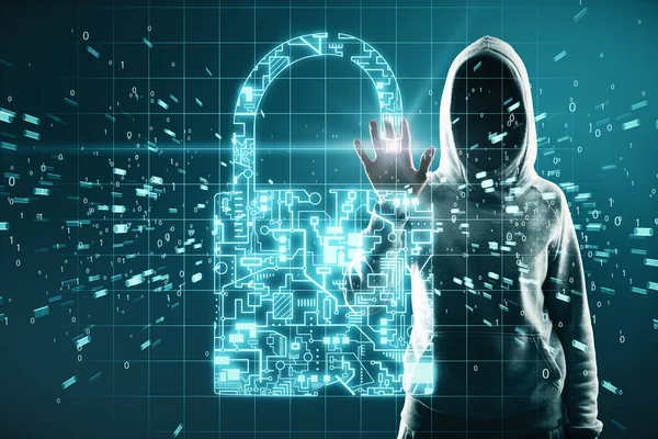 Hacker Mit Digitaler Vorhängeschloss Schnittstelle Hacking Und Schutzkonzept — Stockfoto