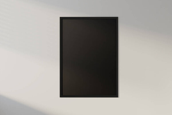 Clean gallery interior with empty black vertical banner on wall. Art and design concept. Mock up. 3D Rendering