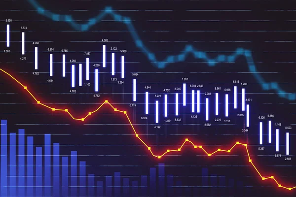 Estadísticas Bolsa Cayendo Holograma Pantalla Concepto Depresión Comercial Financiera Renderizado — Foto de Stock