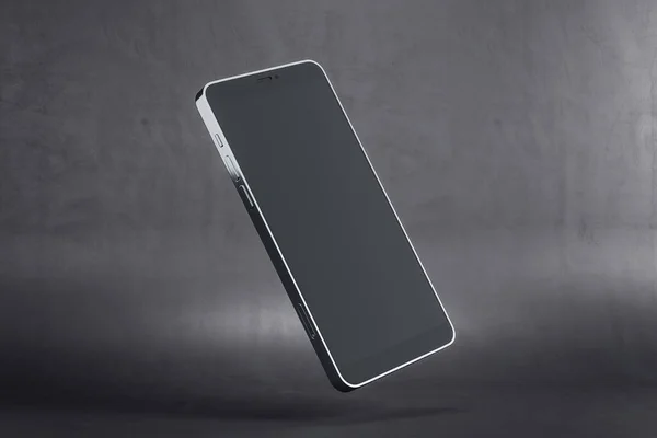 Smartfon Czystym Czarnym Ekranem Unosi Się Powietrzu Koncepcja Makiety Technologii — Zdjęcie stockowe