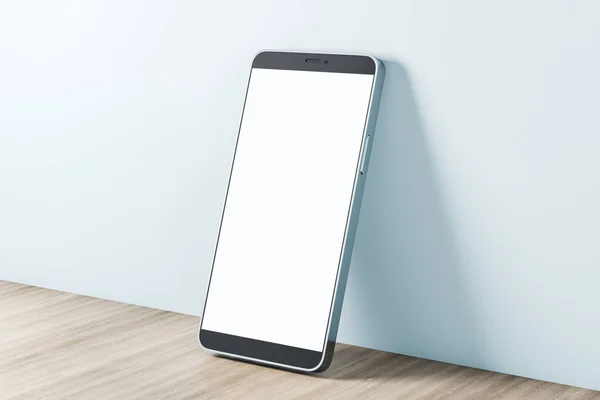 Nowoczesny Smartfon Mobilny Pustym Ekranem Drewnianej Podłodze Technologia Koncepcja Prezentacji — Zdjęcie stockowe