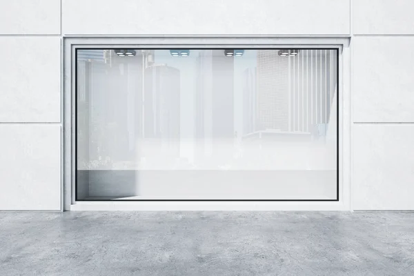 Elegante Boutique Con Escaparate Vidrio Blanco Lámparas Contraluz Publicidad Concepto —  Fotos de Stock