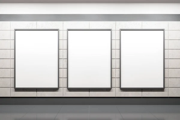 Modern Metróállomás Három Üres Transzparenssel Falon Reklám Városi Koncepció Gúnyolódj — Stock Fotó