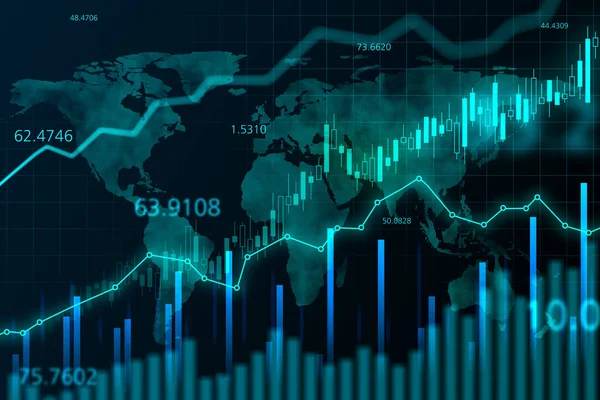 Koncept Obchodní Prosperity Rostoucími Burzovními Grafy Čísly Schématem Světových Map — Stock fotografie