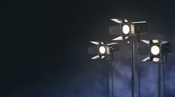 Zwarte Spotlamp Vloerlampen Abstracte Rokerige Donkere Achtergrond Mockup Weergave — Stockfoto