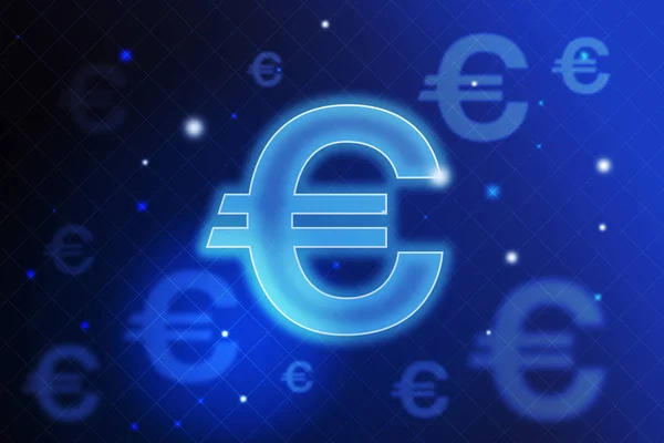 Euro currency digital sign at blue background, financial concept. 3D rendering