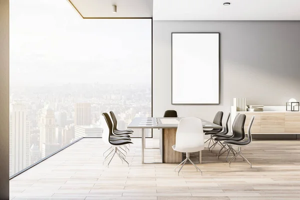 Blank White Poster Modern Interior Designed Meeting Room Wooden Floor — Stock Photo, Image