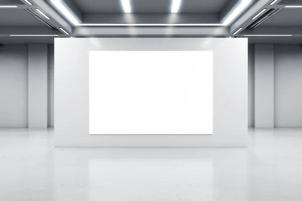 Cartaz Branco Branco Divisória Concreto Cinza Claro Salão Industrial Vazio — Fotografia de Stock
