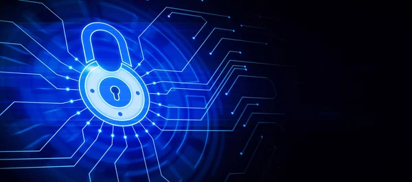 Sicherheitskonzept Für Online Netzwerke Mit Blauem Digitalen Sperrschild Und Schaltung — Stockfoto