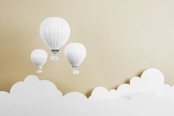 Globos Aire Blanco Volando Sobre Fondo Dorado Con Nubes Blancas —  Fotos de Stock