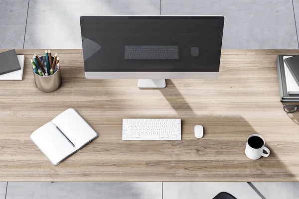 Vista Dall Alto Sul Soleggiato Posto Lavoro Stile Eco Con — Foto Stock