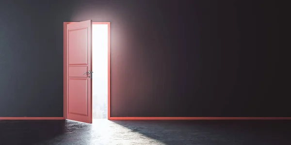 Business Opportunities Concept Sunlight Coming Open Red Door Dark Room — Stock Photo, Image