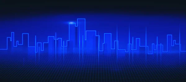 グラデーションの背景と明るい青のデジタル都市レイアウトを持つサイバーシティの背景 3Dレンダリング — ストック写真