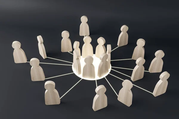 Elected Surrounding People Concept Wooden Figures Circle Others Black Background — Stock Photo, Image