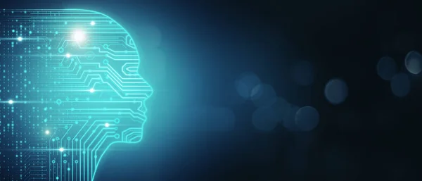 Artificial Intelligence Machine Learning Concept Glowing Digital Human Head Silhouette — Stock Photo, Image