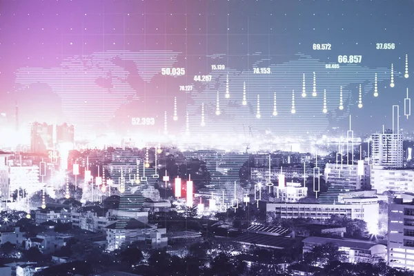 Wereldmarkt Uitwisseling Concept Met Virtueel Scherm Met Forex Grafiek Indicatoren — Stockfoto