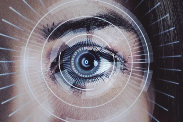 Human Eye Recognition Face Scanning Process Close Caucasian Female Digital — Stock Photo, Image