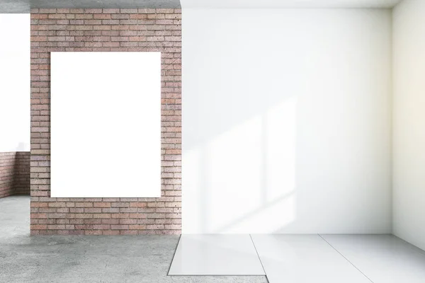 Leeres Weißes Poster Der Ziegelwand Renovierten Raum Mit Sonniger Weißer — Stockfoto