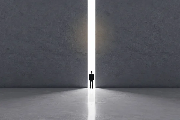 Think Box Concept Businessman Back View Stays Standing Lighting Doorway — Foto de Stock