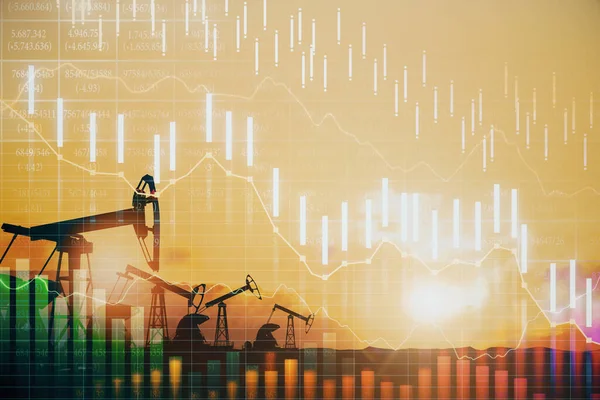 Dropping Forex Chart Oil Mining Background Industry Market Concept Double — Stockfoto
