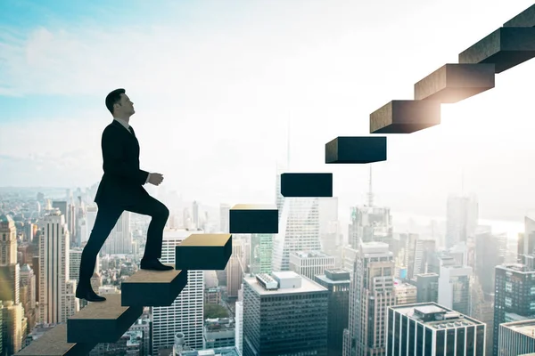 Goal Achievement Career Growth Concept Businessman Going Stairs Sunny City — Foto de Stock