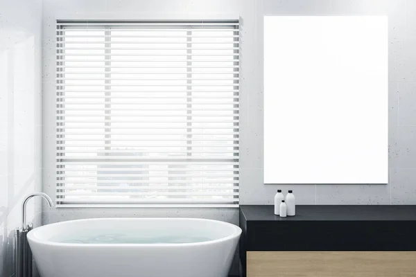 现代化的浴室内部与城市景观 日光和空旷的海报墙上 3D渲染 — 图库照片
