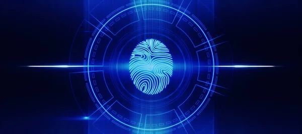 Glowing Fingerprint Interface Dark Background Rendering — Stock Photo, Image
