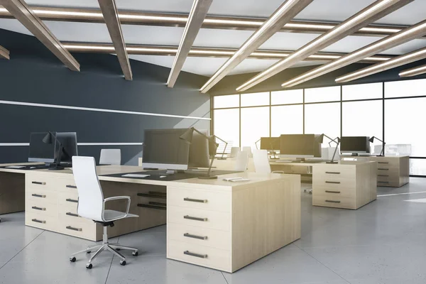 Moderne Coworking Office Interiør Med Dagslys Vindu Med Utsikt Byen – stockfoto
