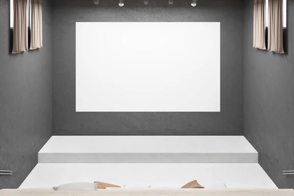 Modern Home Movie Theater Empty Poster Concrete Wall Comfortable Pillows — Stock Photo, Image