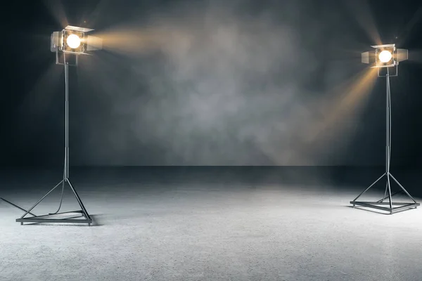 Creative Concrete Photo Studio Background Lamps Mockup Place Rendering — Stock Photo, Image