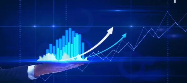 Üzletember Használja Tabletta Izzó Forex Chart Interfész Innováció Kereskedelmi Koncepció — Stock Fotó