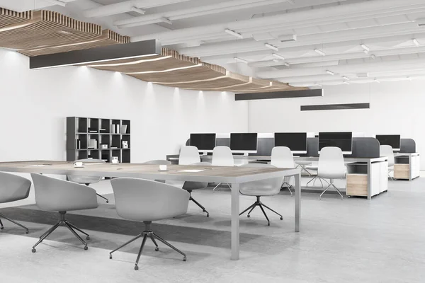 Interior Modern Birou Coworking Mobilier Podea Din Beton Pereți Conceptul — Fotografie, imagine de stoc