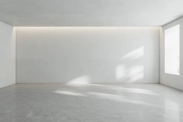 Sala Estar Amplia Soleada Con Pared Blanco Suelo Hormigón Brillante — Foto de Stock