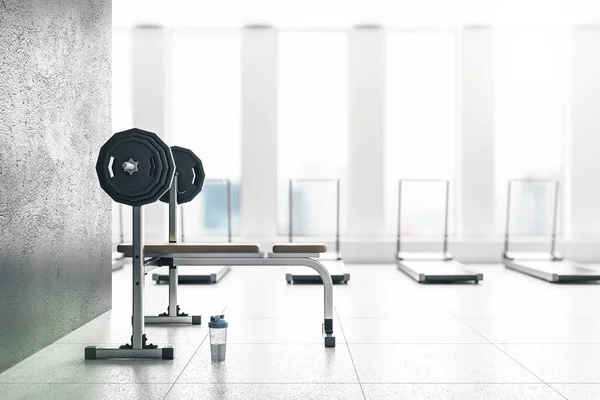 Betong Gym Interiör Med Tom Mockup Utrymme Utrustning Och Dagsljus — Stockfoto