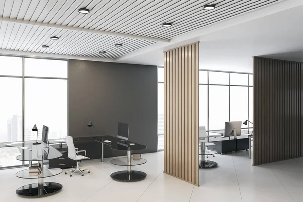 Modern Concrete Coworking Office Interior City View Daylight Partition Rendering — Stock Photo, Image