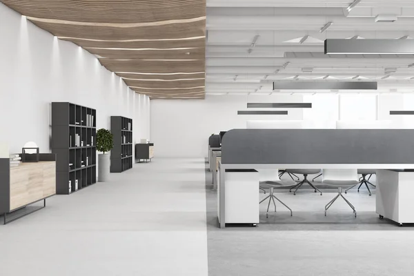 현대의 사무실은 가구와 콘크리트 벽으로 컨셉이야 렌더링 — 스톡 사진