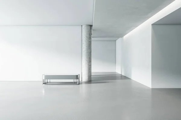 Helder Wit Betonnen Galerij Interieur Met Panoramisch Uitzicht Stad Lege — Stockfoto