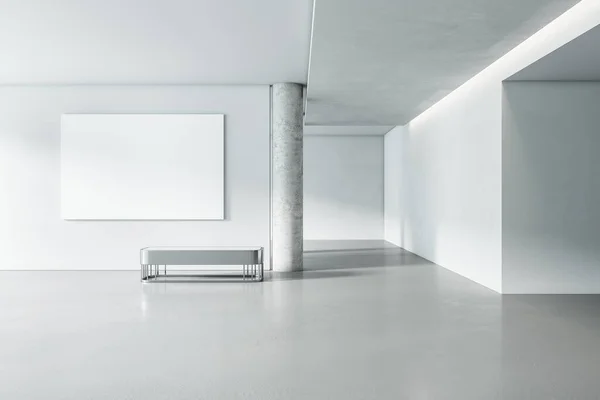 Moderne Witte Betonnen Galerij Interieur Met Panoramisch Uitzicht Stad Lege — Stockfoto