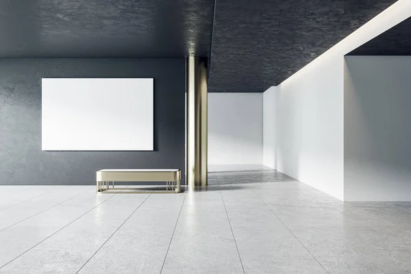 Galeria Concreto Cinza Moderno Interior Com Vista Panorâmica Cidade Janela — Fotografia de Stock
