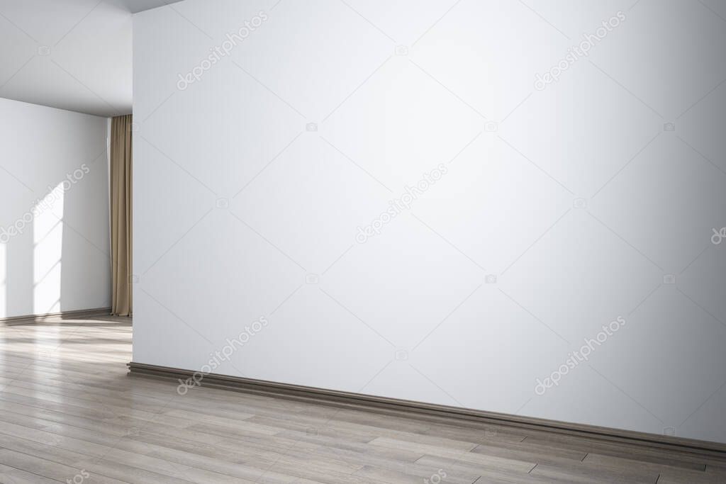 Modern white concrete interior with sunlight and mockup place on blank wall. Mock up, 3D Rendering
