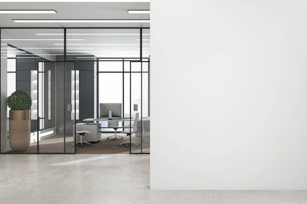 Modern Office Interior Mockup Concrete Wall Mock Rendering — Stock Photo, Image