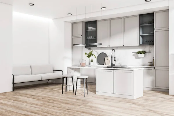 Modern Kitchen Interior Island Appliances Sunlight Design Concept Rendering — Stock Photo, Image
