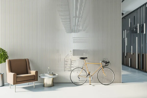 Interior Moderno Escritório Hipster Com Bicicleta Mockup Lugar Parede Divisória — Fotografia de Stock