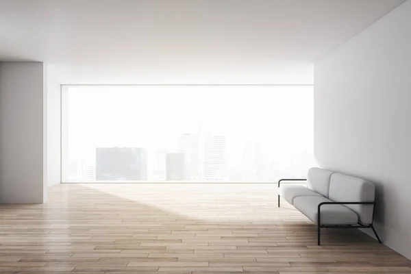 Side View Modern Beton Irodai Váróterem Ablakkal Városi Kilátással Kényelmes — Stock Fotó