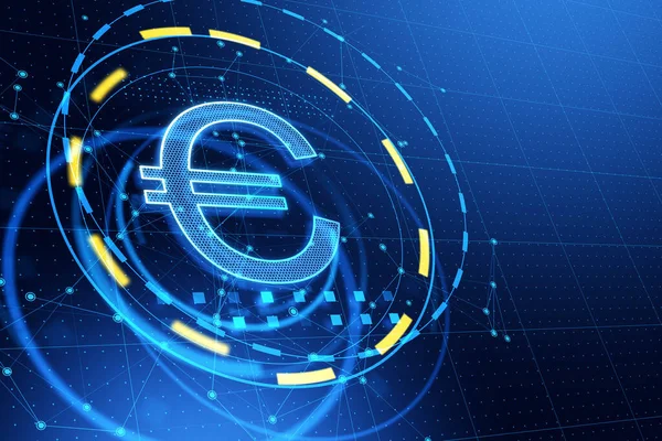 Ícone Euro Brilhante Fundo Azul Banco Móvel Conceito Mercado Renderização — Fotografia de Stock