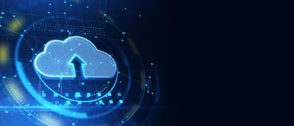 Icona Nuvola Creativa Sfondo Blu Con Posto Mockup Cloud Computing — Foto Stock