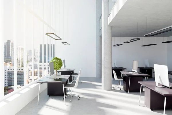 Modernes Coworking Bürointerieur Mit Sonnenlicht Möbeln Und Geräten Rendering — Stockfoto